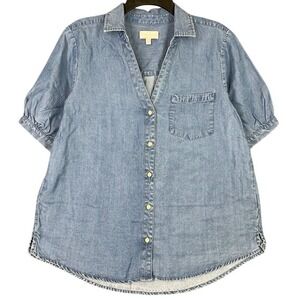 Lucky Brand Shirt Womens M Denim Utility Puff Sleeve‎ Chore Cottage Minimalist